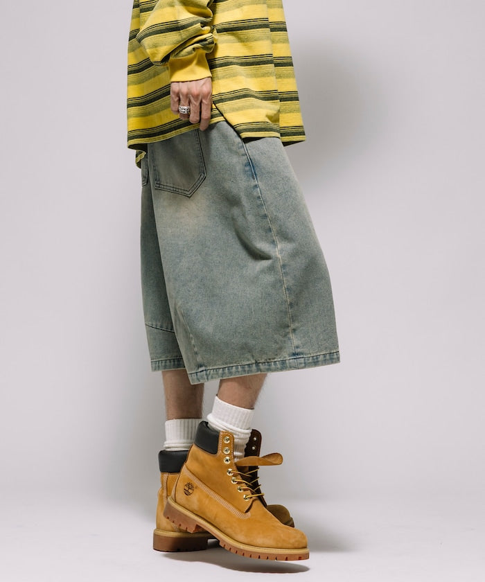 FREAK'S STORE Wide silhouette vintage processed curve denim cropped Pants 寬版牛仔七分褲