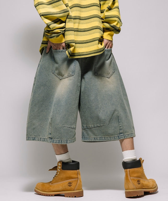 FREAK'S STORE Wide silhouette vintage processed curve denim cropped Pants 寬版牛仔七分褲