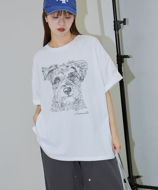PUBLUX 限定 手繪風小狗印花短袖 T 恤