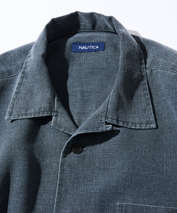 NAUTICA Wide silhouette open collar shirt 水洗口袋短袖襯衫