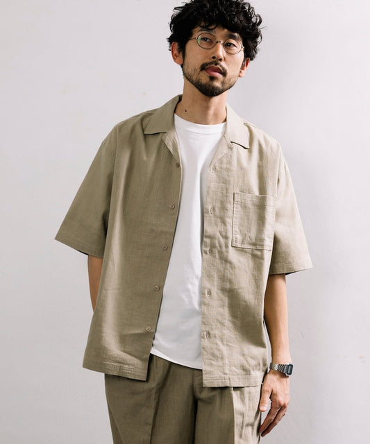 FREAK'S STORE LINEN COTTON O/C SH SS 亞麻短袖口袋襯衫