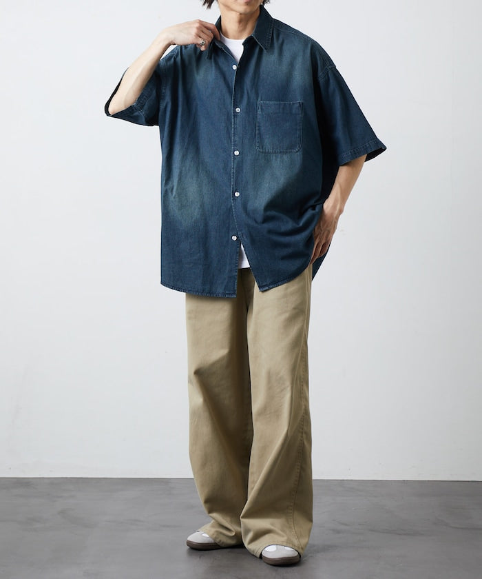 FREAK'S STORE Relax Fit Overdyed Regular Collar S/S Denim Shirt 復古牛仔短袖襯衫