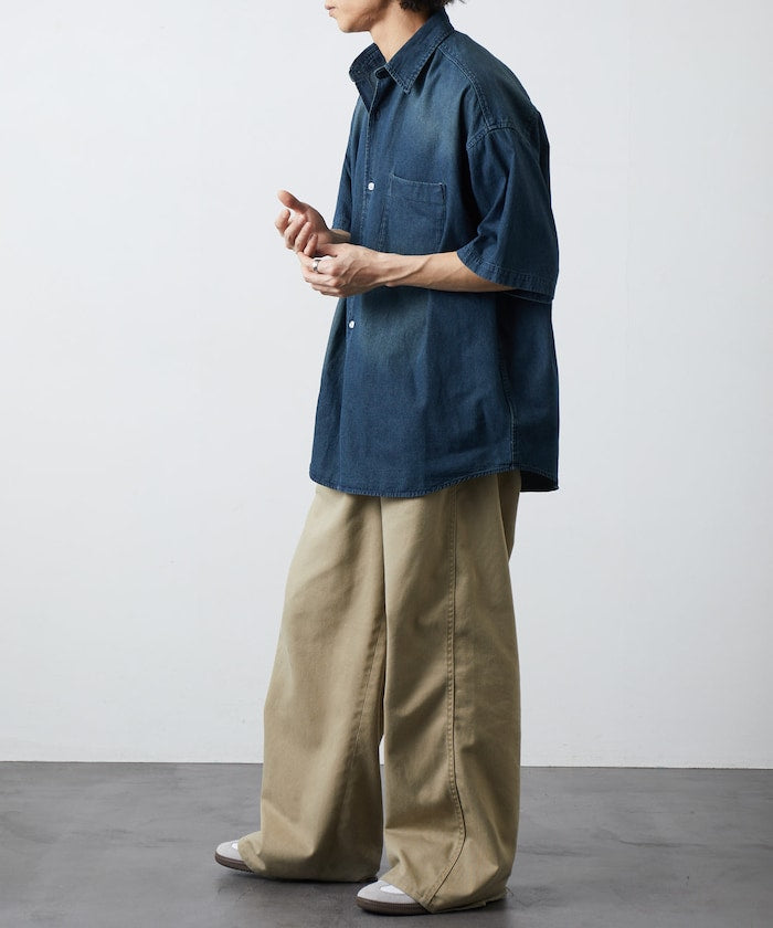 FREAK'S STORE Relax Fit Overdyed Regular Collar S/S Denim Shirt 復古牛仔短袖襯衫