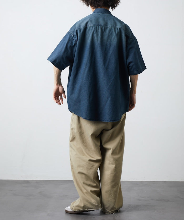 FREAK'S STORE Relax Fit Overdyed Regular Collar S/S Denim Shirt 復古牛仔短袖襯衫