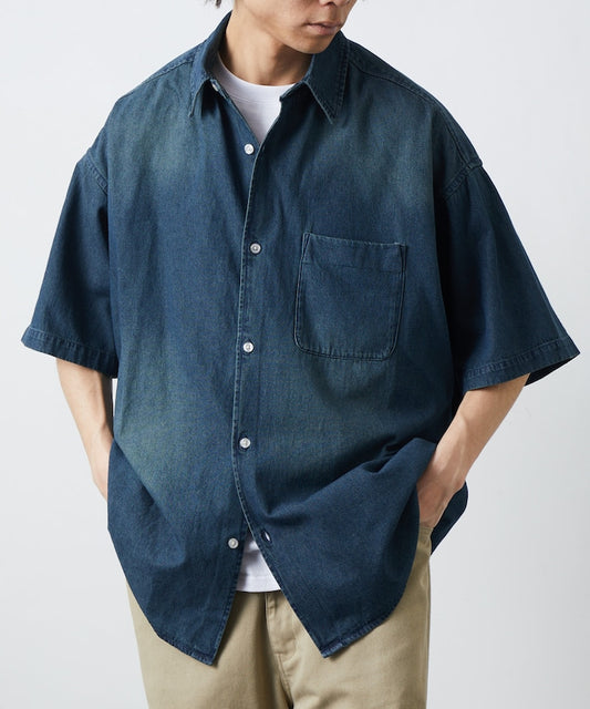 FREAK'S STORE Relax Fit Overdyed Regular Collar S/S Denim Shirt 復古牛仔短袖襯衫