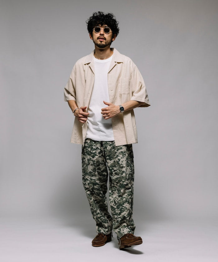 HINSON Custom cotton linen open collar short sleeve shirt 棉麻短袖襯衫