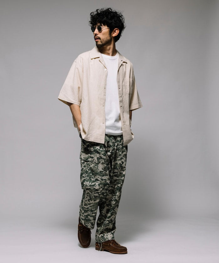 HINSON Custom cotton linen open collar short sleeve shirt 棉麻短袖襯衫