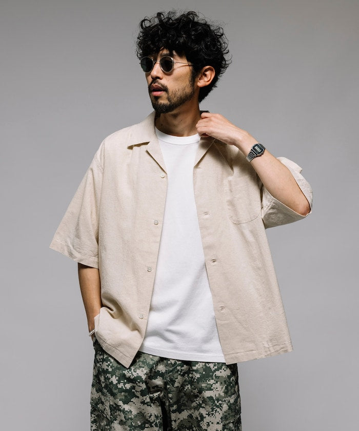 HINSON Custom cotton linen open collar short sleeve shirt 棉麻短袖襯衫