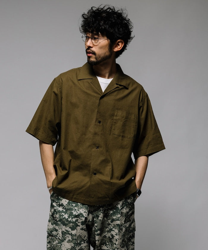 HINSON Custom cotton linen open collar short sleeve shirt 棉麻短袖襯衫