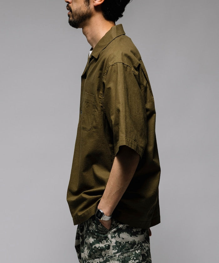 HINSON Custom cotton linen open collar short sleeve shirt 棉麻短袖襯衫
