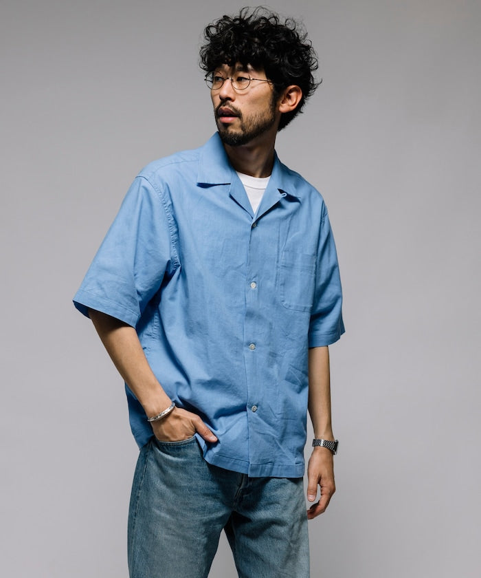 HINSON Custom cotton linen open collar short sleeve shirt 棉麻短袖襯衫