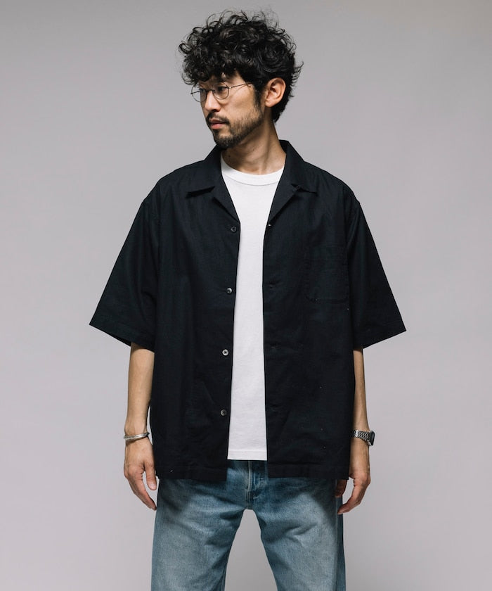 HINSON Custom cotton linen open collar short sleeve shirt 棉麻短袖襯衫