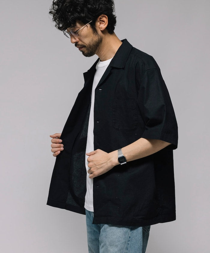 HINSON Custom cotton linen open collar short sleeve shirt 棉麻短袖襯衫