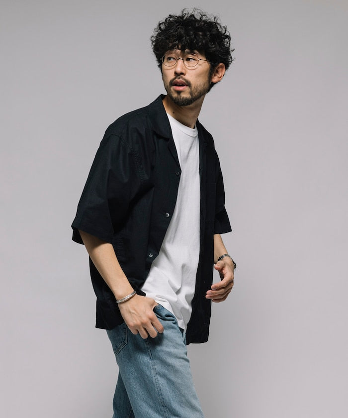 HINSON Custom cotton linen open collar short sleeve shirt 棉麻短袖襯衫