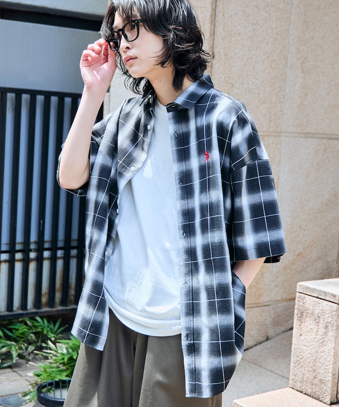 U.S. POLO ASSN. one-point embroidered check short sleeve shirt 限定刺繡格紋短袖襯衫