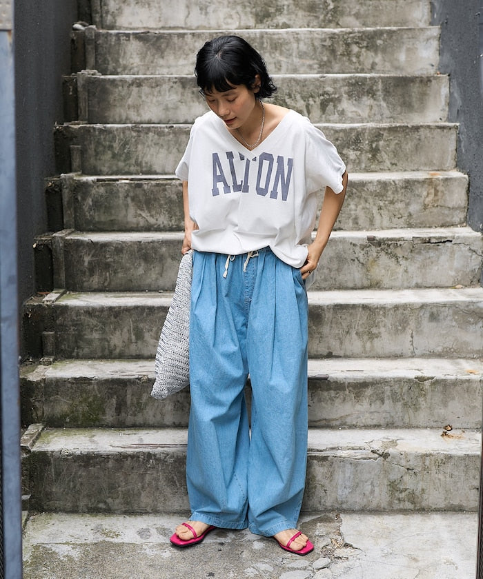 FREAK'S STORE Linen blend curved easy Pants 亞麻混紡休閒牛仔褲