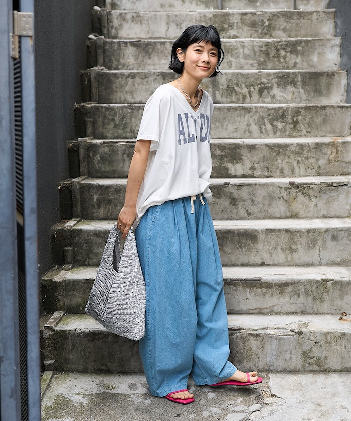 FREAK'S STORE Linen blend curved easy Pants 亞麻混紡休閒牛仔褲
