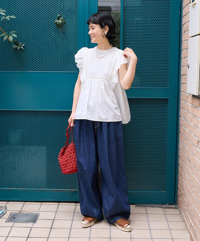 FREAK'S STORE Linen blend curved easy Pants 亞麻混紡休閒牛仔褲