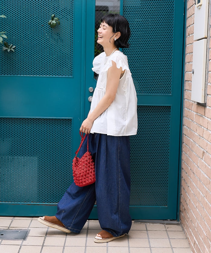 FREAK'S STORE Linen blend curved easy Pants 亞麻混紡休閒牛仔褲