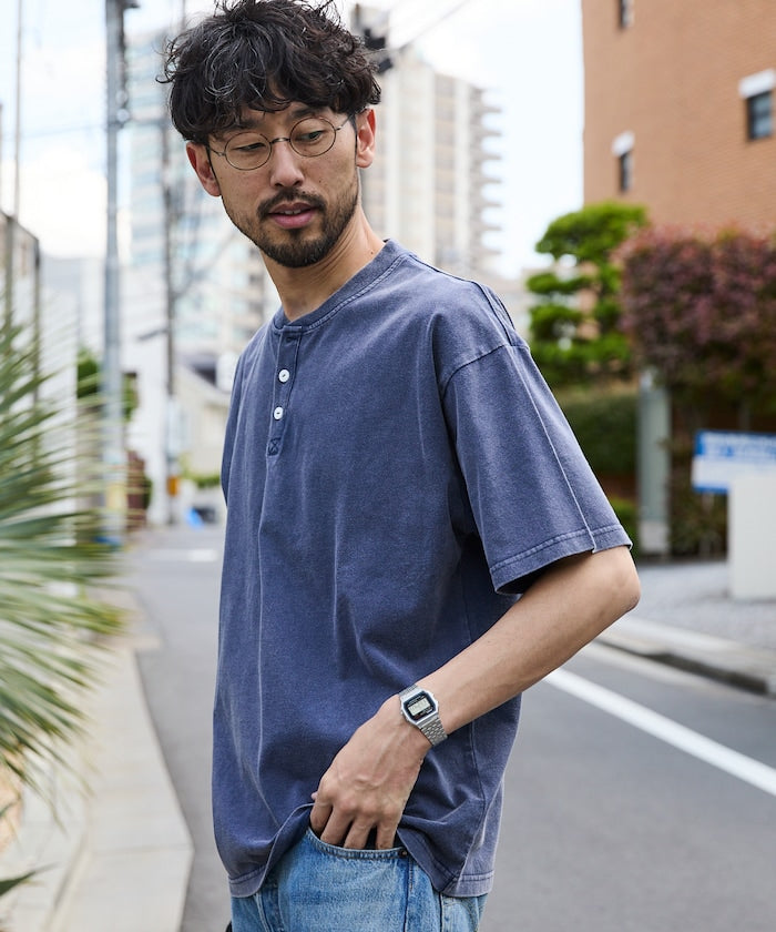 FREAK'S STORE Relaxed fit powdered Henley short sleeve T-shirt 寬版亨利領短袖T恤