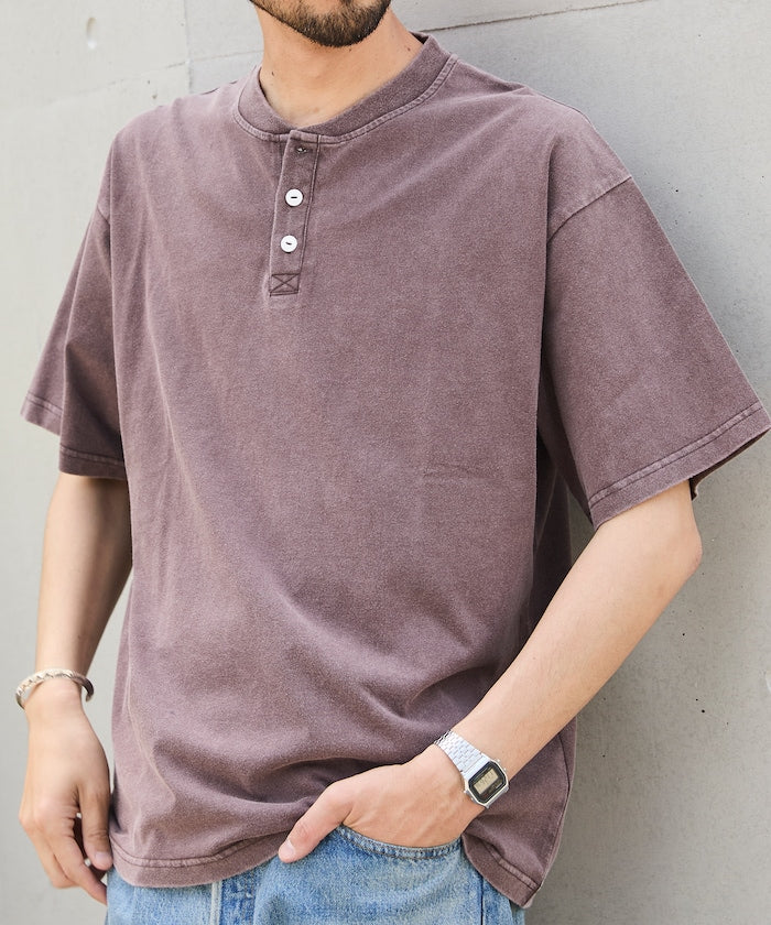 FREAK'S STORE Relaxed fit powdered Henley short sleeve T-shirt 寬版亨利領短袖T恤