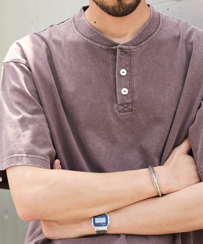 FREAK'S STORE Relaxed fit powdered Henley short sleeve T-shirt 寬版亨利領短袖T恤