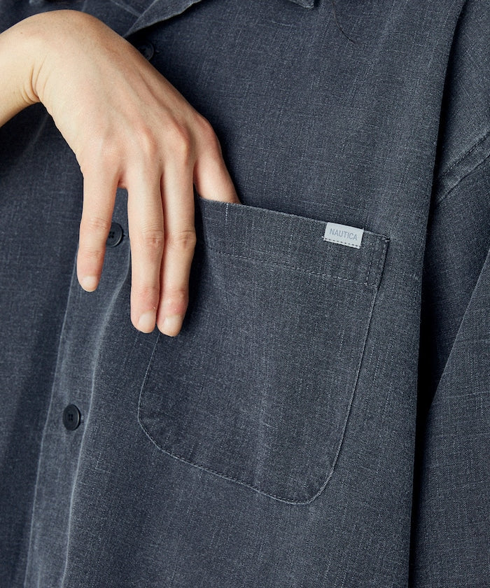 NAUTICA Wide silhouette open collar shirt 水洗口袋短袖襯衫
