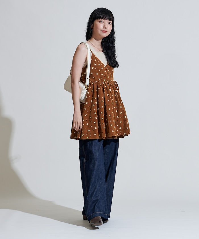 FREAK'S STORE 鄉村風花朵燈芯絨吊帶背心