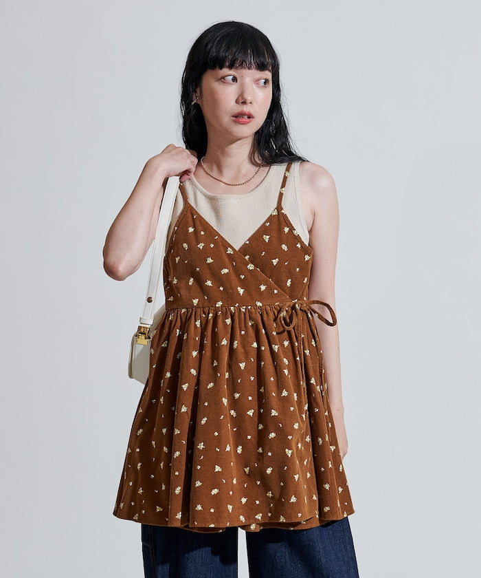 FREAK'S STORE 鄉村風花朵燈芯絨吊帶背心