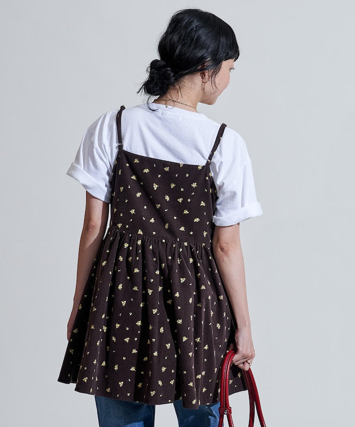 FREAK'S STORE 鄉村風花朵燈芯絨吊帶背心