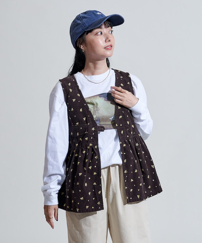 FREAK'S STORE 鄉村風花朵燈芯絨背心