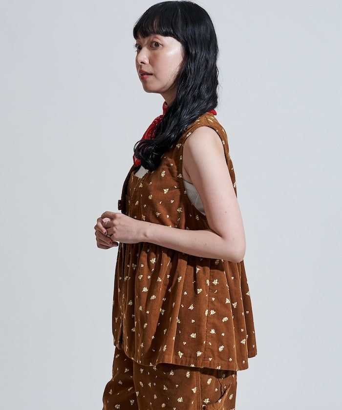 FREAK'S STORE 鄉村風花朵燈芯絨背心