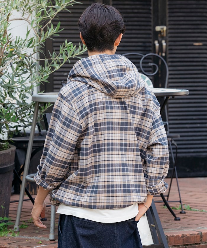 FREAK'S STORE x Foxfire relaxed fit flannel check hoodie shirt 寬版法蘭絨格紋連帽衫