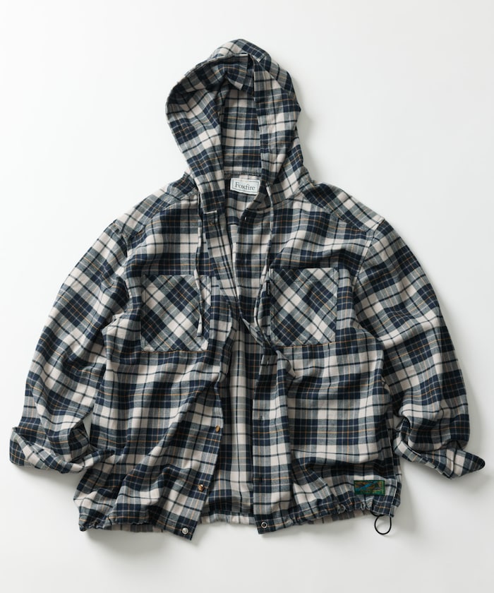 FREAK'S STORE x Foxfire relaxed fit flannel check hoodie shirt 寬版法蘭絨格紋連帽衫
