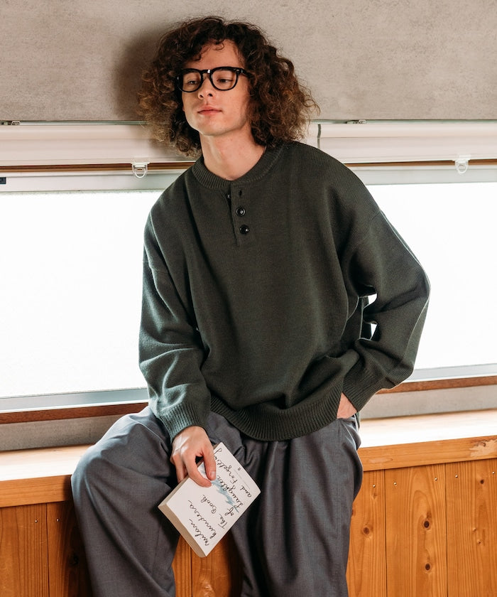 FREAK'S STORE Relax Fit Easy-Care Washable Henley Knit 亨利領長袖針織衫【預約商品 | 2025/12上旬出貨】