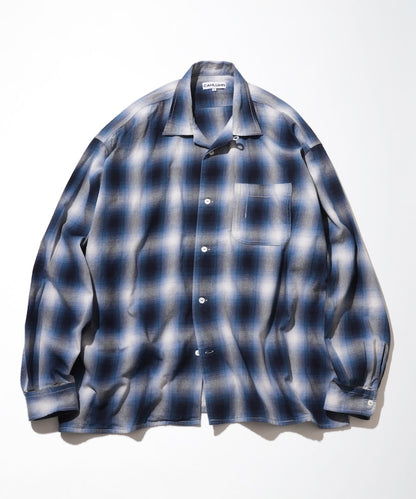 CAHLUMN Magazine Pocket Open Collar Shirt 漸層格紋口袋長袖襯衫