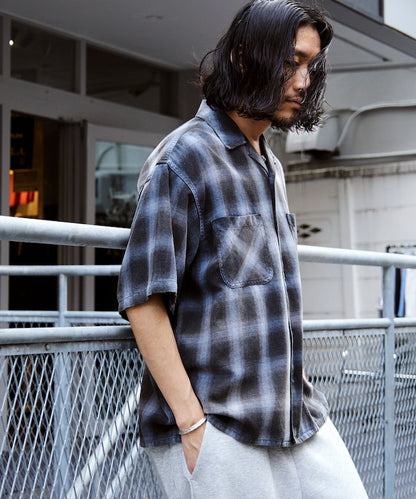 FREAK’S STORE Murabreach processed open collar ombre check shirt 漸層格紋短袖襯衫