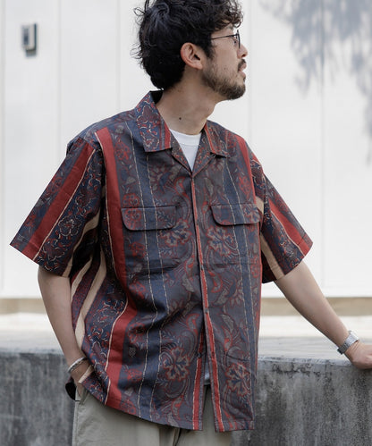 FREAK'S STORE Relaxed Fit Batik Print Open Collar Shirt/Floral 印花短袖襯衫