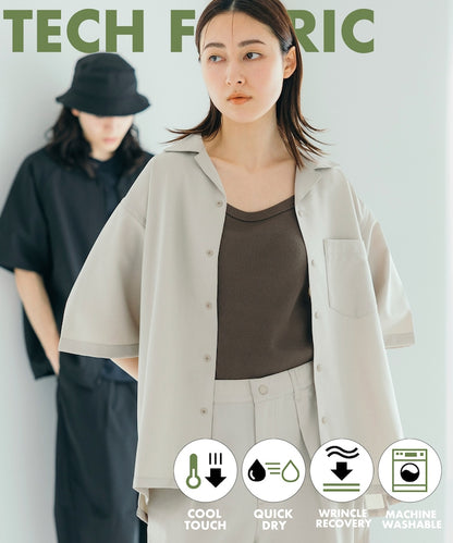 FREAK'S STORE Quick-drying material Relaxed fit Open collar shirt 寬版亞麻短袖襯衫