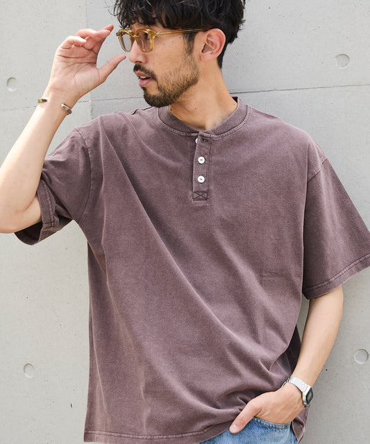 FREAK'S STORE Relaxed fit powdered Henley short sleeve T-shirt 寬版亨利領短袖T恤