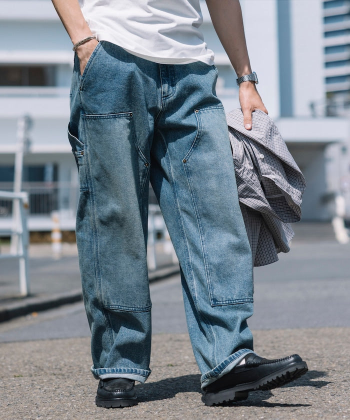 FREAK'S STORE 直筒寬版雙膝單寧牛仔褲