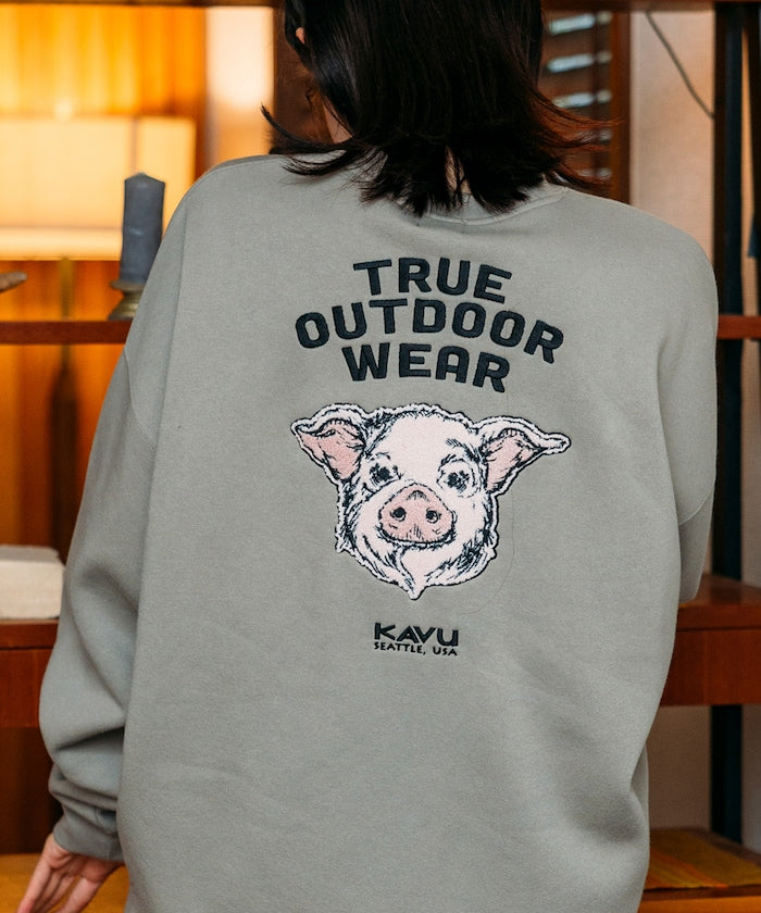 KAVU × FREAK'S STORE 聯名限定款 豬臉刺繡圓領大學T