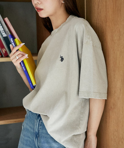 U.S. POLO ASSN. Special order one-point embroidered logo pigment T-shirt 簡約刺繡短袖T恤