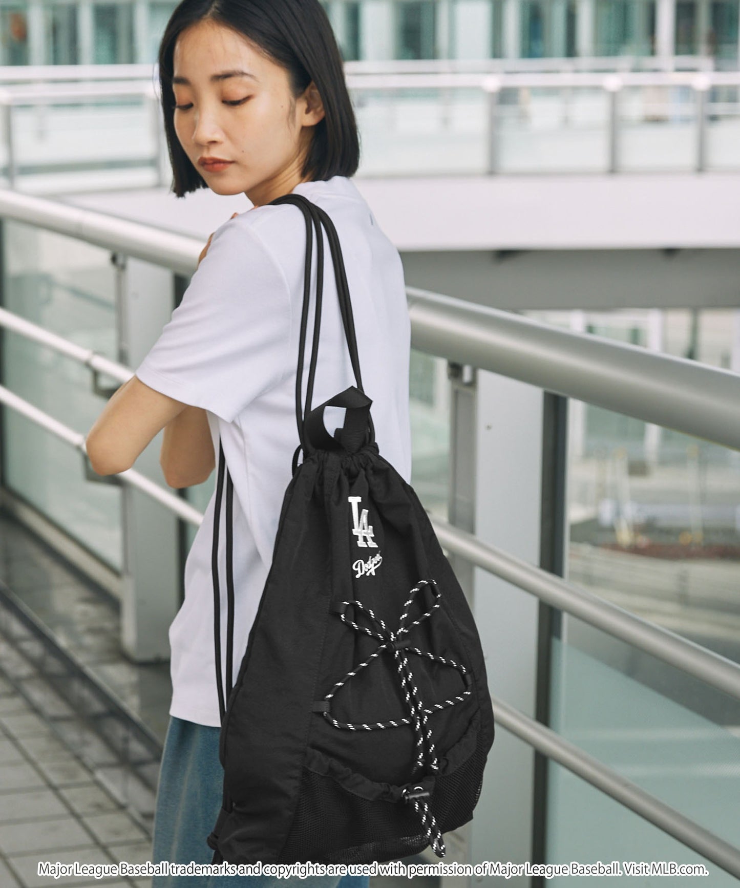 MONO-MART MLB 刺繡LOGO尼龍雙拉繩後背包