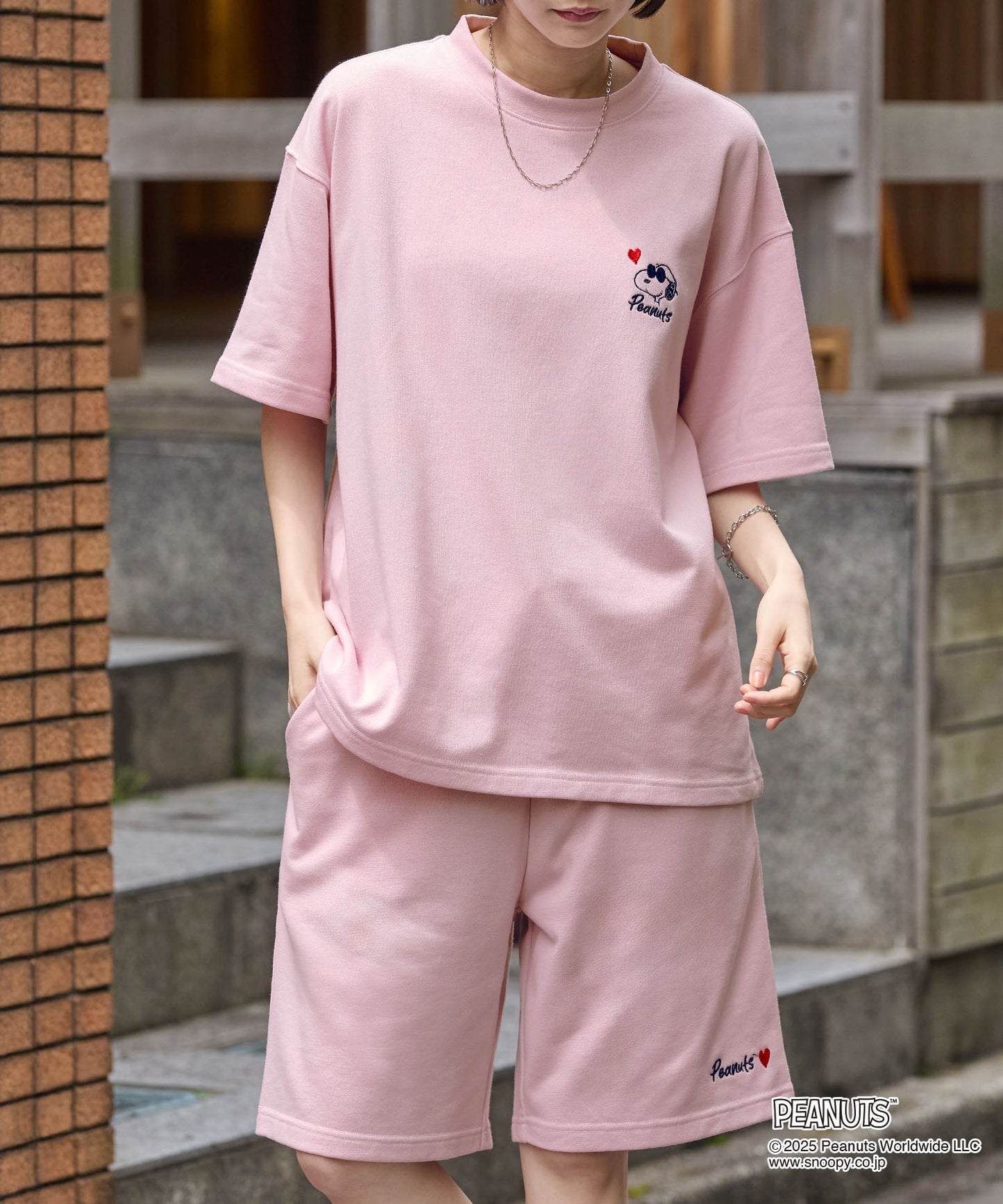 MONO-MART x Peanuts Snoopy set with one-point heart embroidery 史努比短袖套裝