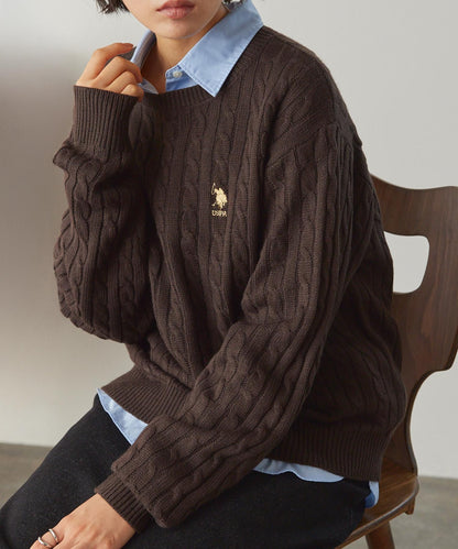 U.S. POLO ASSN. 刺繡LOGO 麻花針織衫