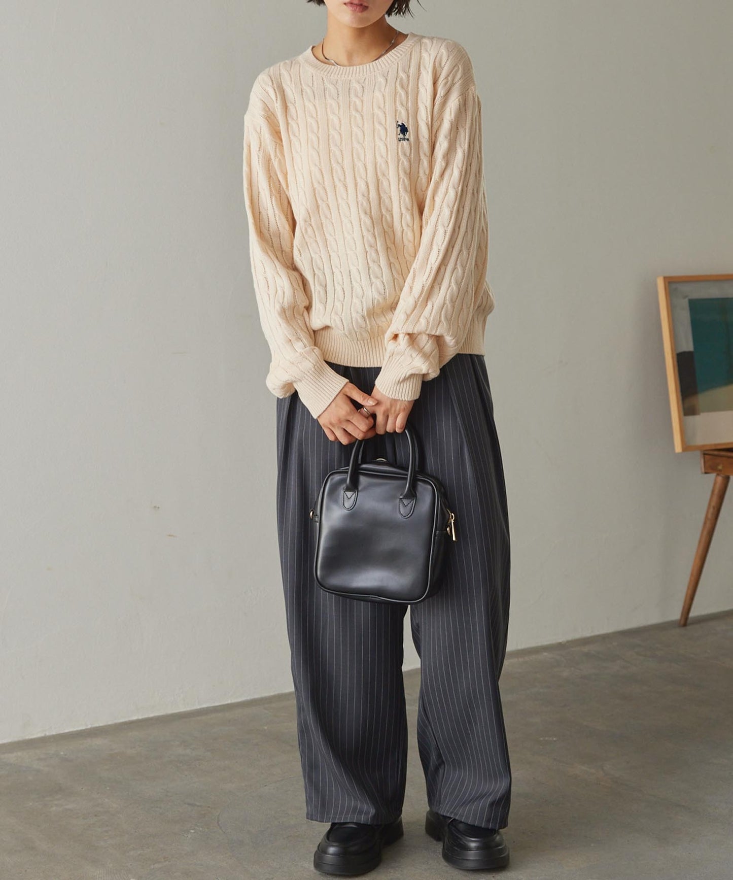 U.S. POLO ASSN. 刺繡LOGO 麻花針織衫