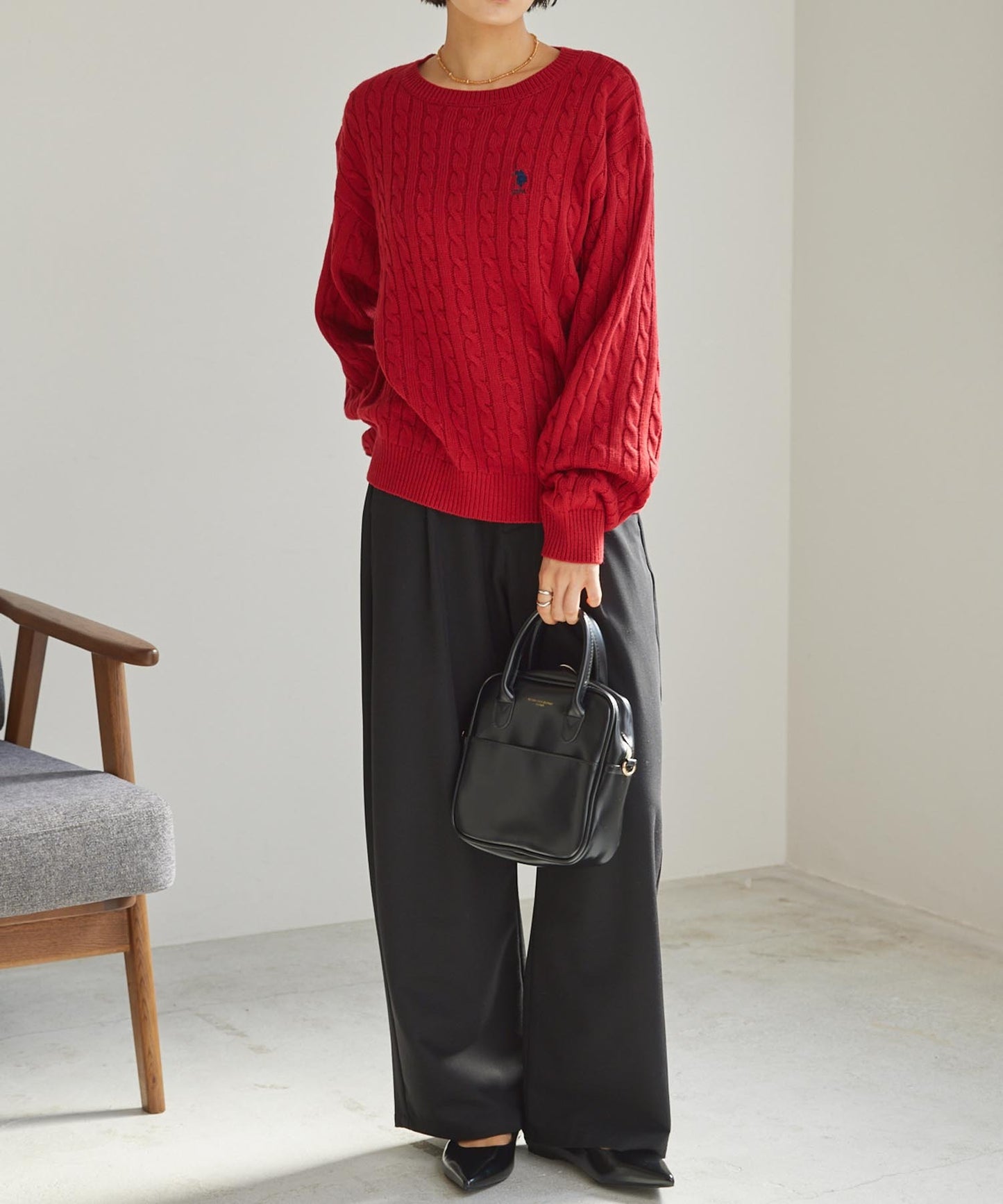 U.S. POLO ASSN. 刺繡LOGO 麻花針織衫