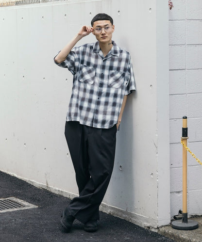FREAK’S STORE Murabreach processed open collar ombre check shirt 漸層格紋短袖襯衫