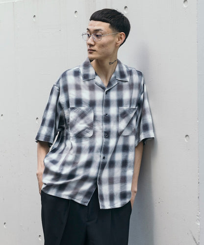 FREAK’S STORE Murabreach processed open collar ombre check shirt 漸層格紋短袖襯衫